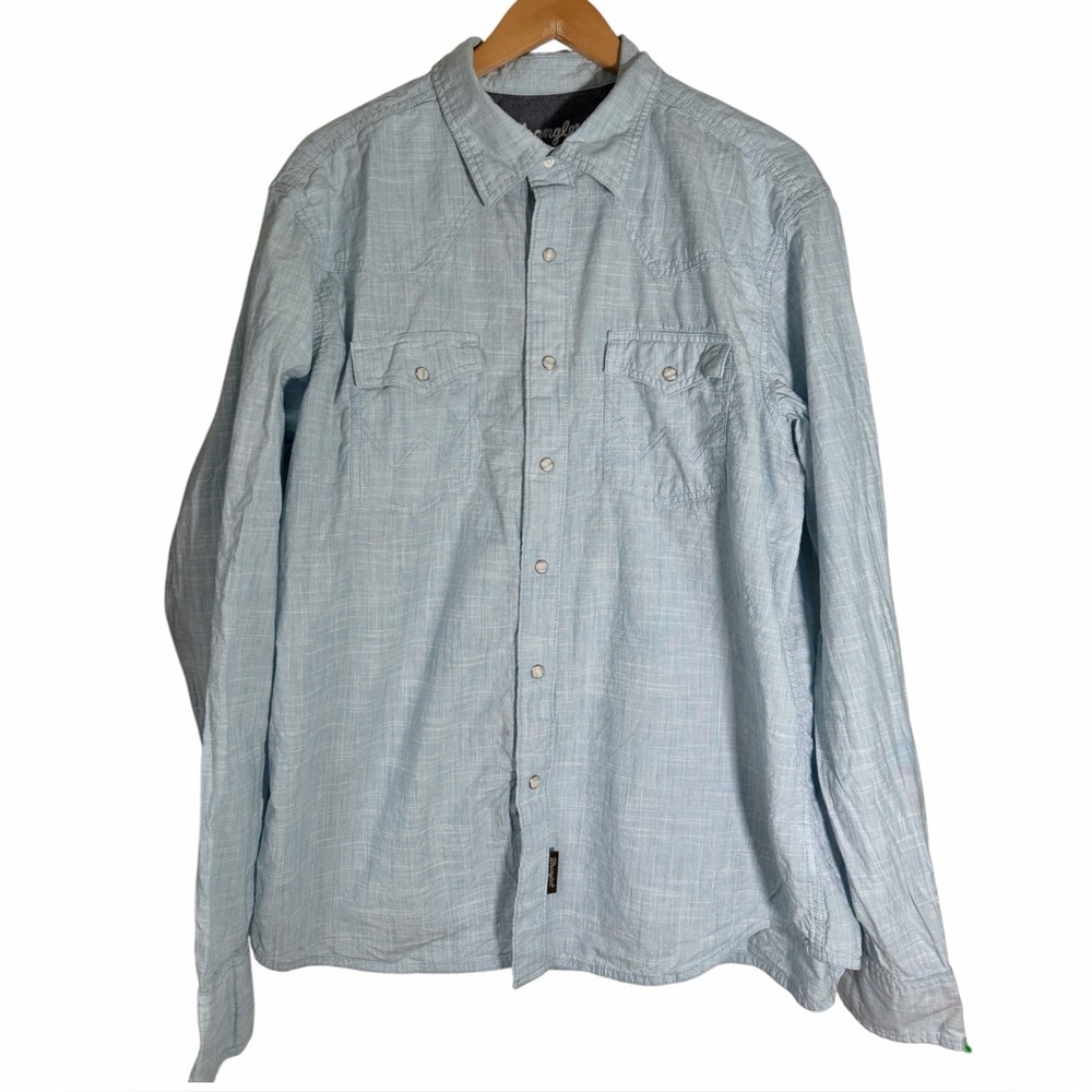 Wrangler Retro Modern Fit Western Pearl Snap Shirt Chambray Blue Men’s XL‎